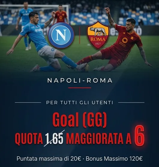 Napoli - Roma: Goal (entrambe le squadre segnano) maggiorato a 6 su Codere